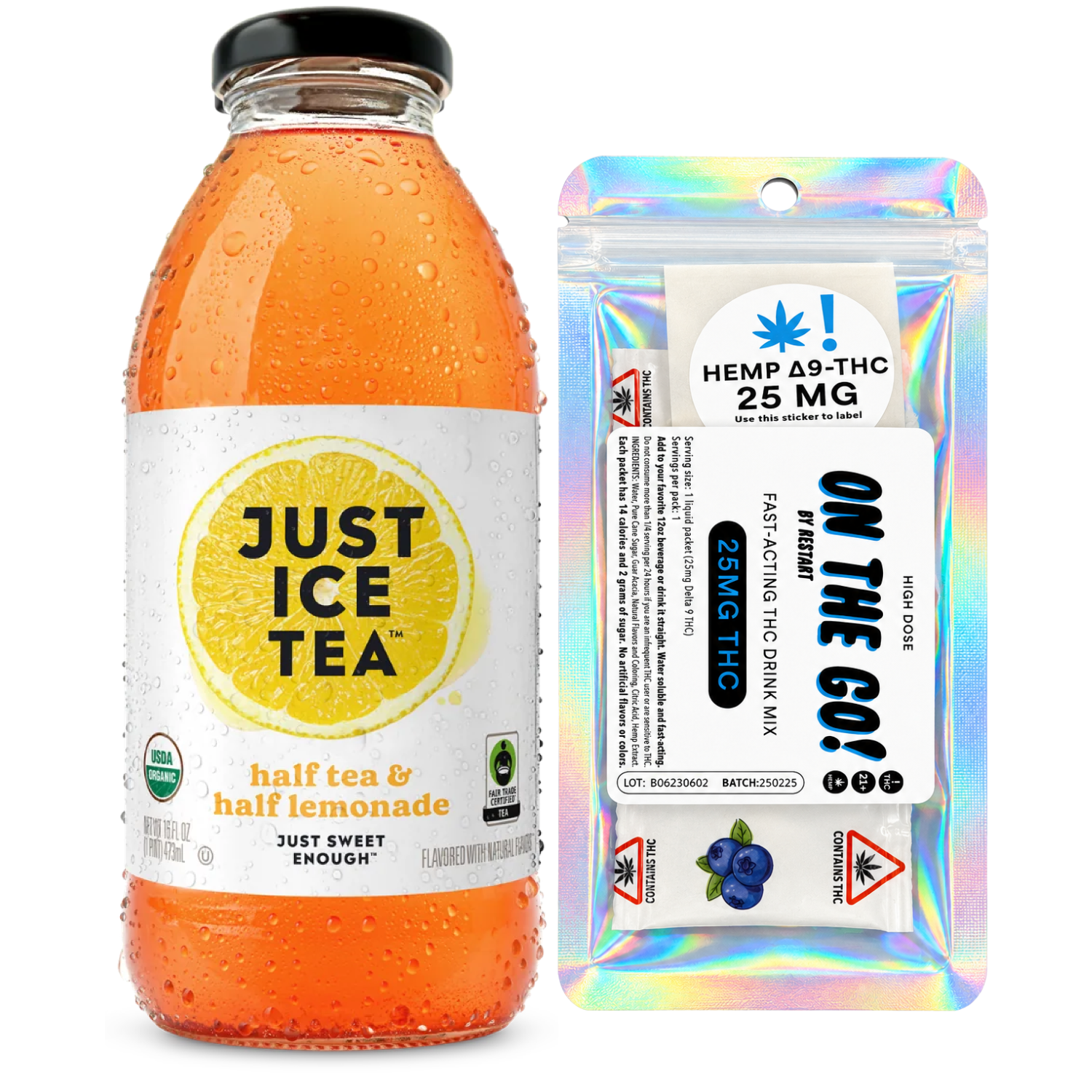 Just Ice Tea Organic + On-The-Go 25MG THC Drink Mix / Half Tea + Half Lemonade + THC Packet
